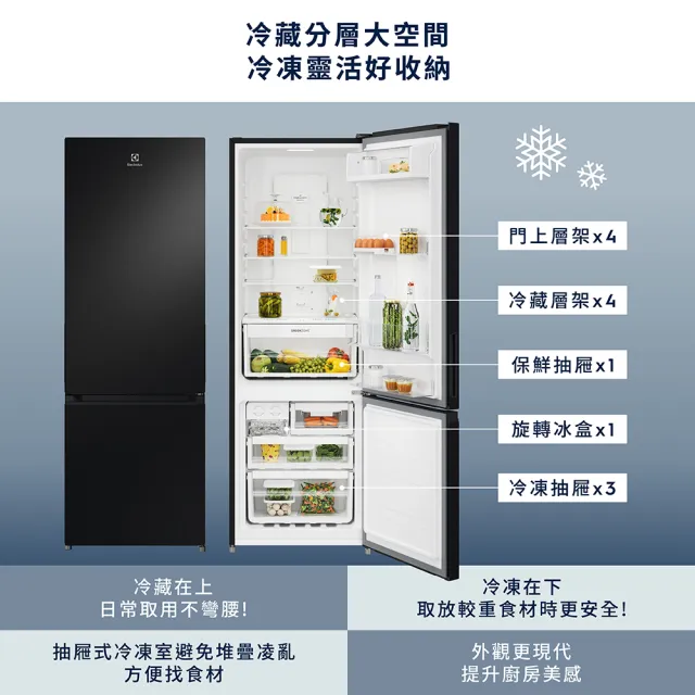 【Electrolux 伊萊克斯】700系列 345L AI 變頻智慧雙門冰箱(EBM3402L-B)