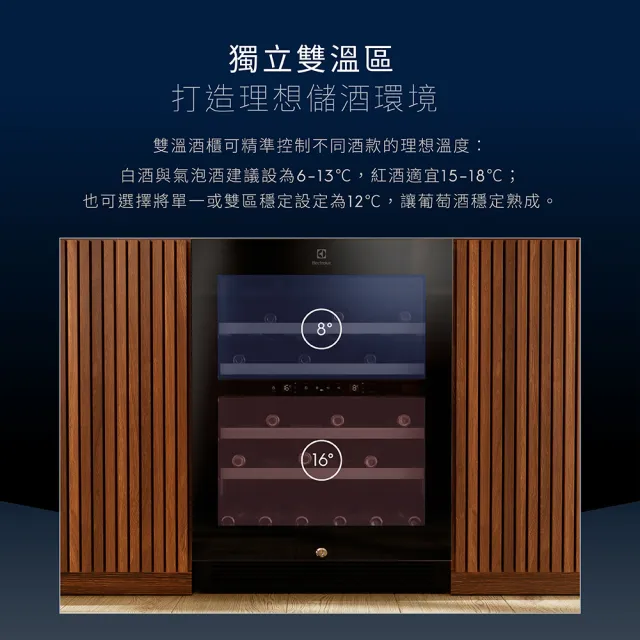 【Electrolux 伊萊克斯】獨立式/嵌入式雙溫紅酒櫃-40瓶(EWD820SCB-X)