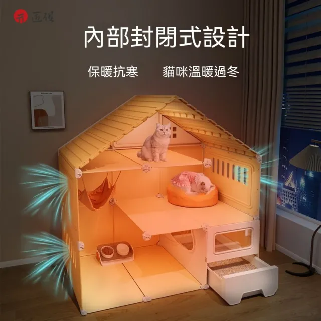 【匠俱】全透明注塑三層貓咪公寓/貓籠(抽屜式貓砂盆/分區生活/防飛濺/不占地/室內貓窩/獨立食宿)