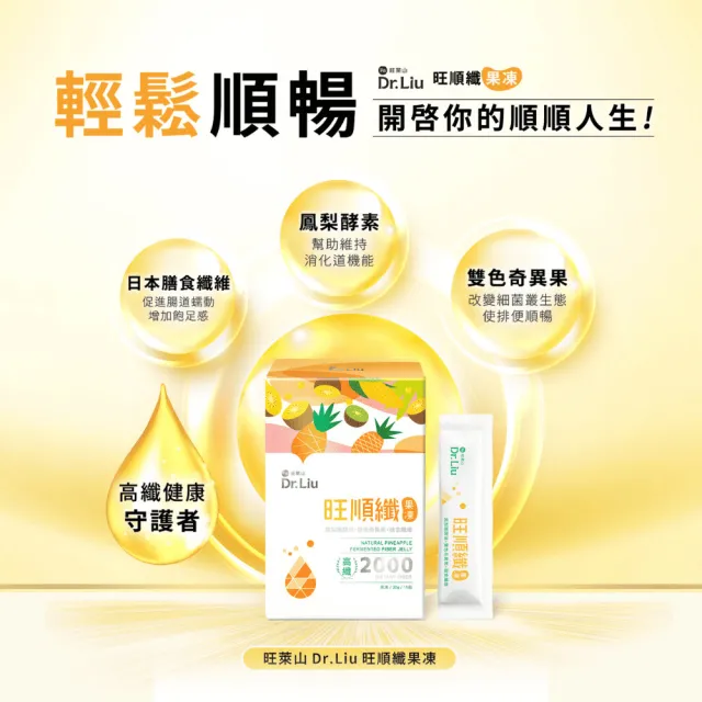 【旺萊山】Dr.Liu 旺順纖果凍(15包) ☆鳳梨酵素+雙色奇異果+日本膳食纖維促進腸道蠕動 增加飽足感