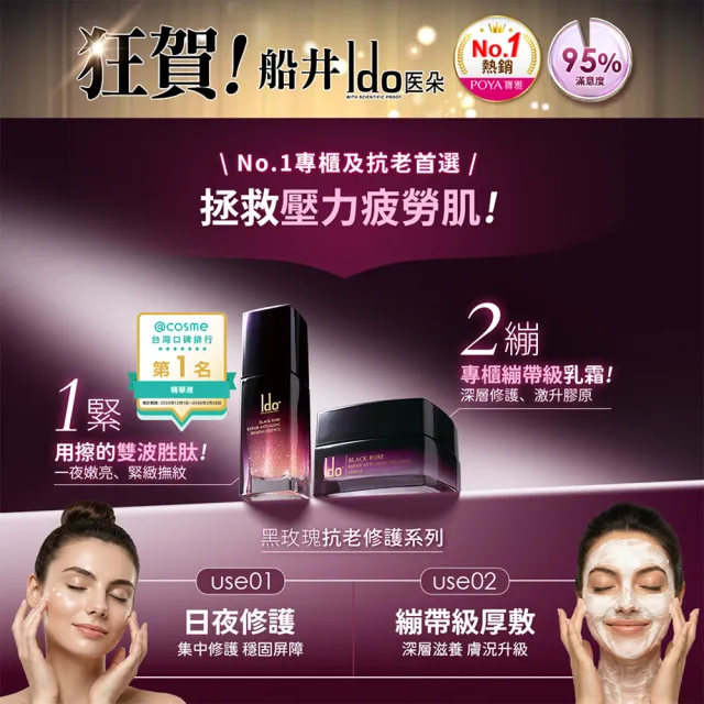 【Ido 船井醫朵】2+1囤貨組★黑玫瑰抗老膠原乳霜50mlx2(150%普拉斯鏈/頸膜/厚敷撫紋/玫瑰繃帶)