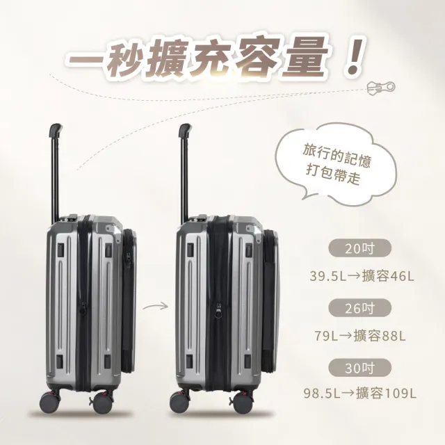 【NARECA】20+26+30吋 胖樽前開式旅箱 煞車輪 掀旅箱 前開式 大容量 可擴充 行李箱 旅行箱 登機箱 FATNANA