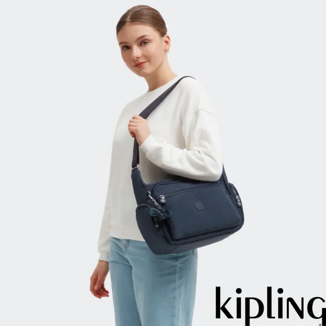 【KIPLING】『牛角包』碧海深藍多袋實用側背包-GABBIE 女包