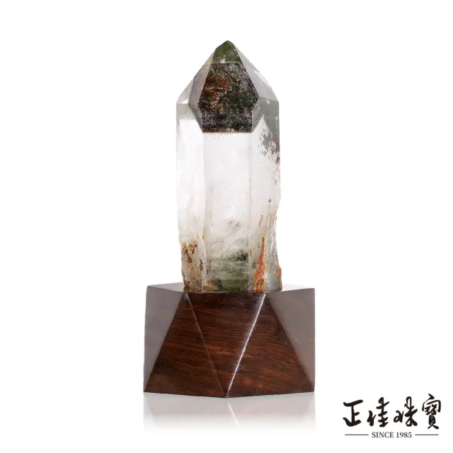 【正佳珠寶】綠幽靈 頂級異象金字塔水晶柱 1.9kg 綠幽靈水晶球|特製木座