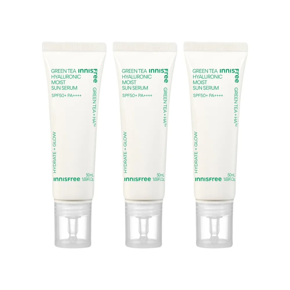 【innisfree】綠茶玻尿酸保濕防曬精華 SPF50+ PA++++ 50ml(3入組/5秒防曬精華)