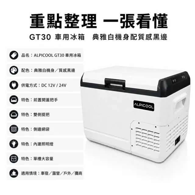 【Alpicool】冰虎 30公升 單槽行動冰箱 車用移動冰箱 露營 冷藏冷凍  歐規強效壓縮機 GT30 總代理公司貨