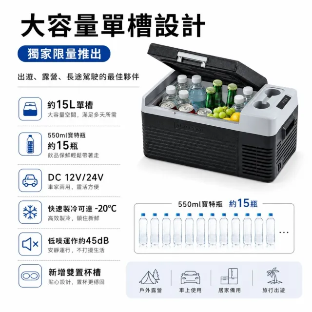 Alpicool冰虎 CL15 15L行動冰箱 精準控溫 節能低噪 雙置杯槽 新式卡扣蓋 動冰箱 行動冰箱 車用冰箱