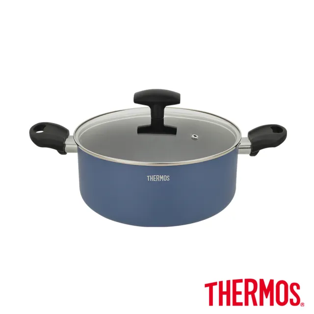 【THERMOS 膳魔師】獨家3入_迷霧星空不沾單柄附蓋炒鍋28cm+雙耳湯鍋24cm+單柄湯鍋18cm(TJP)