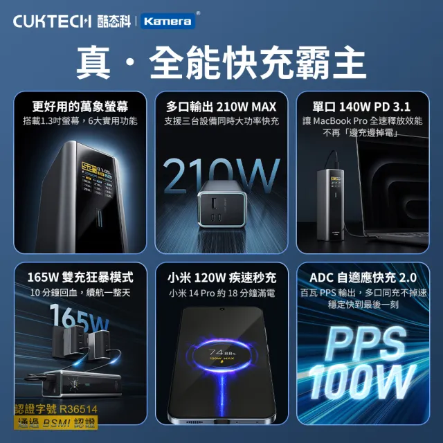 【CUKTECH】15號Ultra 20000mAh 210W 72Wh 2C1A 行動電源(PB200U 數顯 可充筆電 大陸3C認證 CCC)