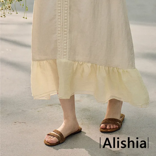 【Alishia】復古時尚拼接質感雕花V領背心連身裙 背心裙 洋裝 F(米色)