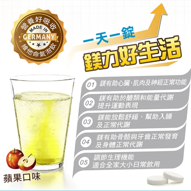 【Heilusan 好立善】鎂300發泡錠20錠 單入組(蘋果口味 幫助入睡.舒緩放鬆)