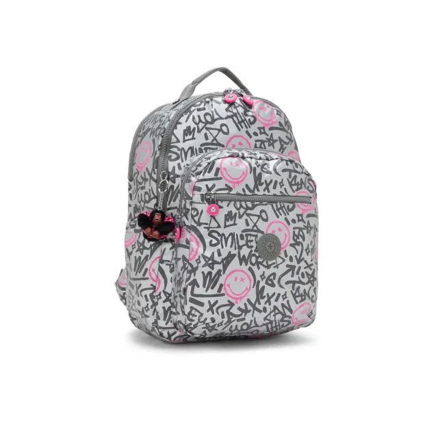 【KIPLING】『首爾包』KIPLING | SMILEYWORLD 銀色微笑印花機能手提後背包-SEOUL LAP 女包