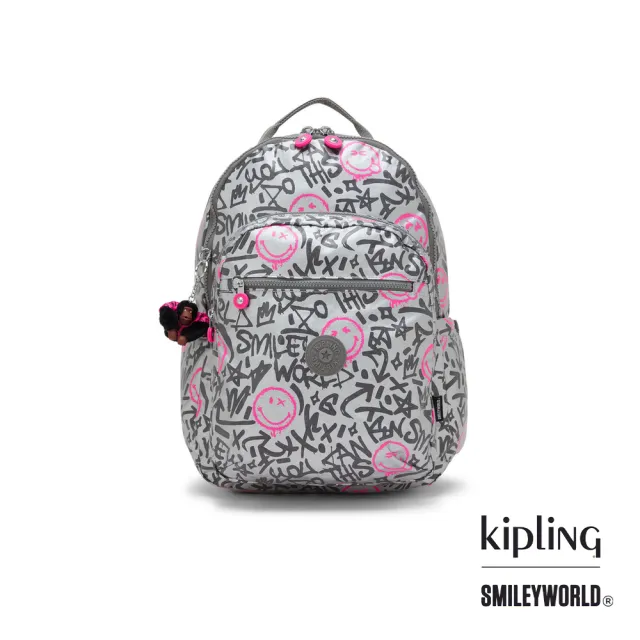 【KIPLING】『首爾包』KIPLING | SMILEYWORLD 銀色微笑印花機能手提後背包-SEOUL LAP 女包