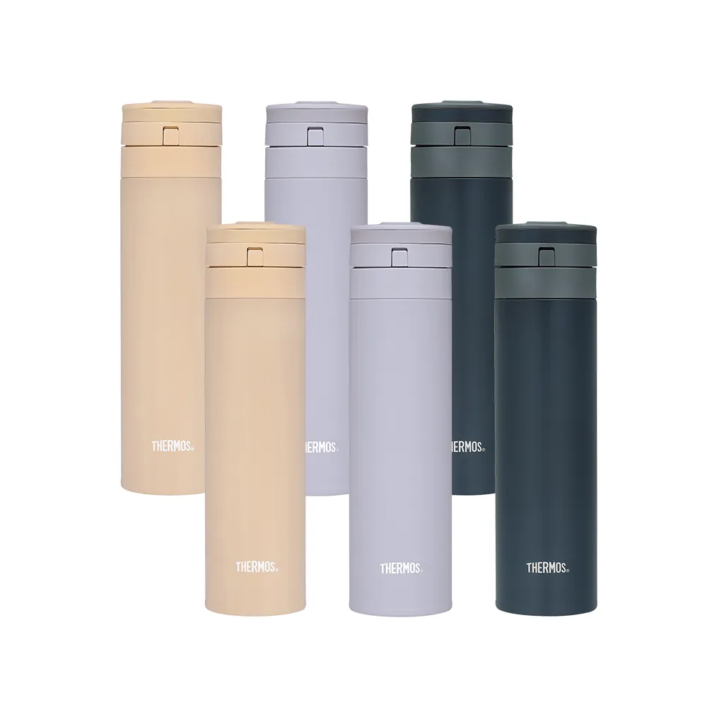 【THERMOS 膳魔師】買1送1_新質感不鏽鋼超輕量自動上鎖真空保溫瓶保溫杯450ml(JNS-454)