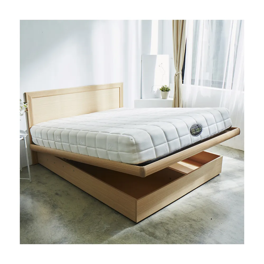 【藤原傢俬】大容量收納安全設計後掀床房間三件組-雙人5尺(床片+掀床架床底+豆腐捲包床墊)