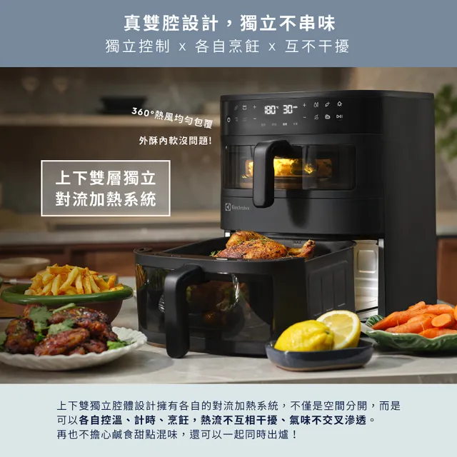 【Electrolux 伊萊克斯】嘖嘖募資好評突破300萬 透視雙享鍋-雙層氣炸鍋 (E8AF1-810B)