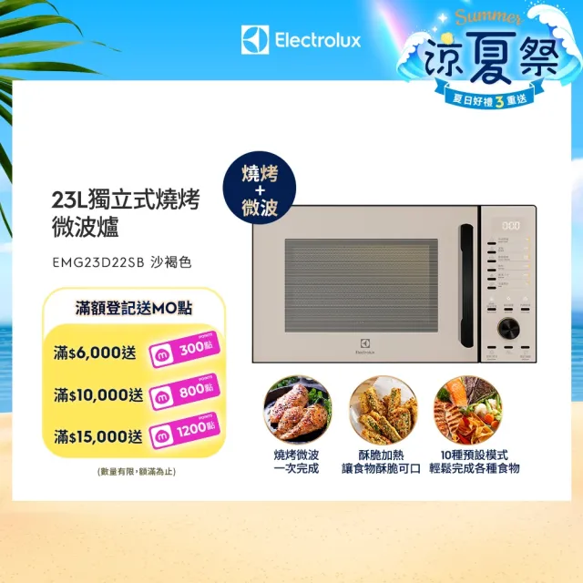 【Electrolux 伊萊克斯】極致美味500 23L獨立式燒烤微波爐(EMG23D22SB)