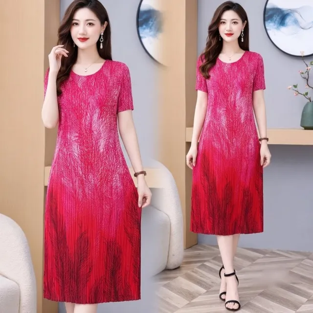 【巴黎精品】多款三宅風皺褶衣服洋裝寬鬆連身裙子長裙褶皺上衣印花摺衣折衣（壓褶大尺碼短袖女裝n2b17 M)