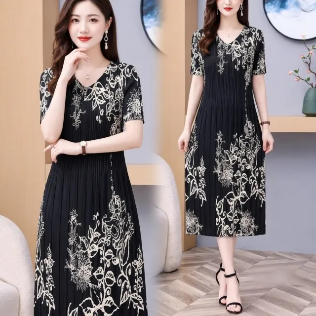 【巴黎精品】多款三宅風皺褶衣服洋裝寬鬆連身裙子長裙褶皺上衣印花摺衣折衣（壓褶大尺碼短袖女裝n2b17 P)