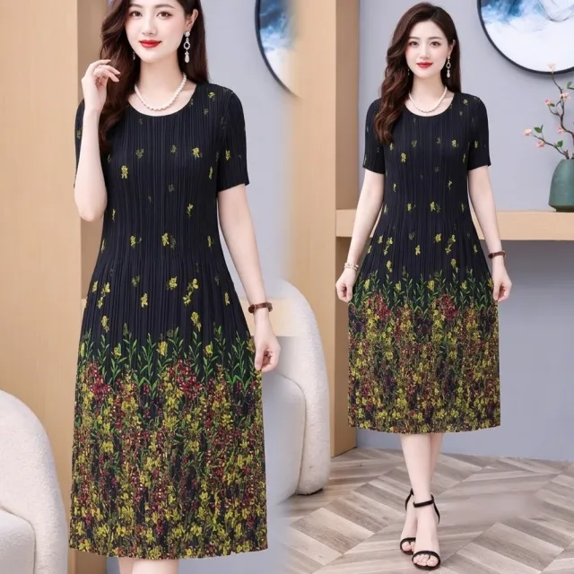 【巴黎精品】多款三宅風皺褶衣服洋裝寬鬆連身裙子長裙褶皺上衣印花摺衣折衣（壓褶大尺碼短袖女裝n2b17 P)