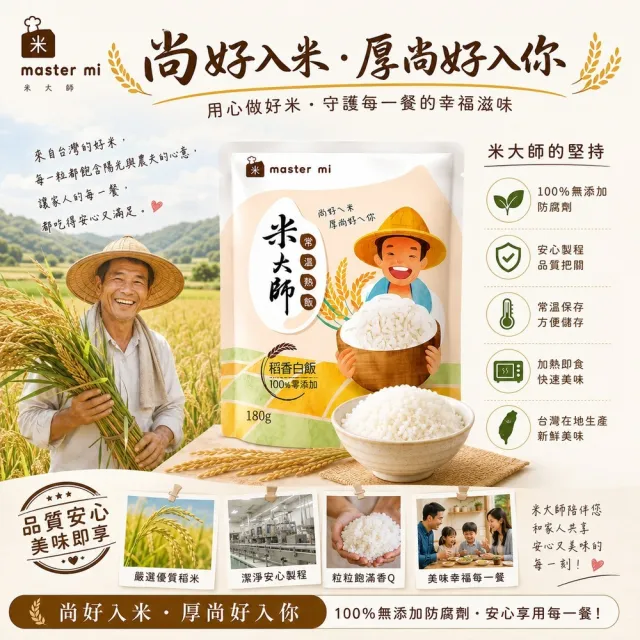 【米大師】常溫熟飯 稻香白飯180gx30包/箱(加熱即食)