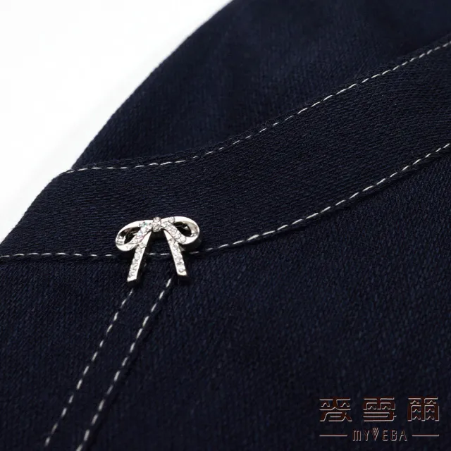 【MYVEGA 麥雪爾】牛仔風跳色車線套裝喇叭長褲-深藍(上下身分開販售)