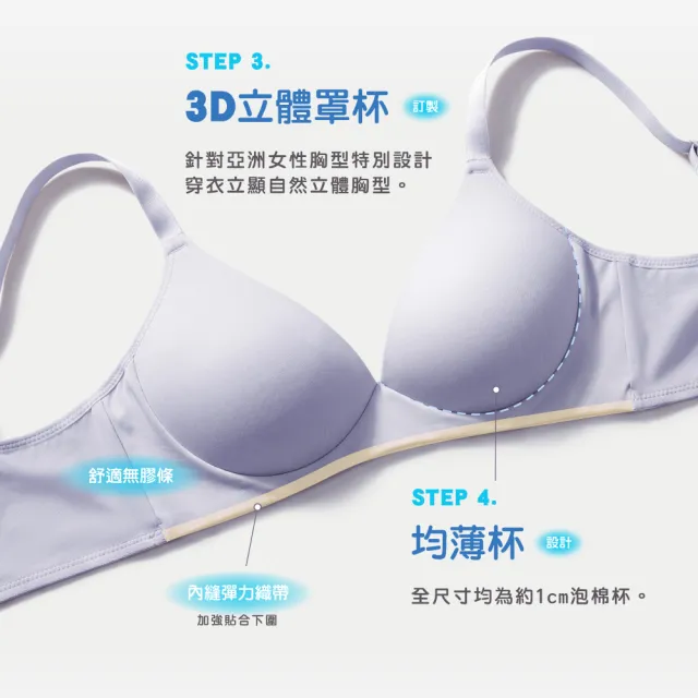 【Clany 可蘭霓】台灣製 吸濕排汗無痕無感無鋼圈美型 S-2XL/Q 零壓透氣內衣 加大尺碼(灰色 6961-61)