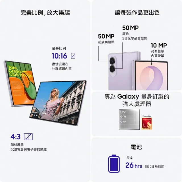 【Samsung 三星】Galaxy Z Fold8 5G 7.6吋(12G/256G/Snapdragon 8 Elite Gen 5/5000萬畫素超廣角/AI手機)