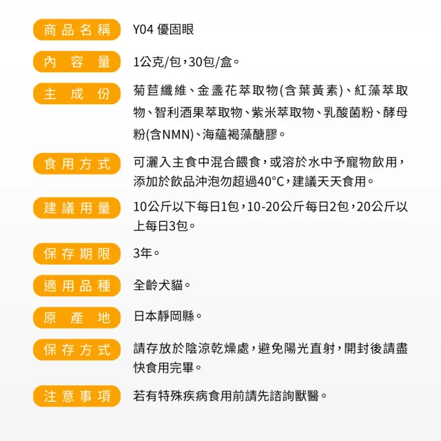 【Yakupet 優固倍】Y04優固眼 5盒組150包(狗貓眼睛保健 含蝦紅素、葉黃素、智利酒果、紫米萃取物、NMN)