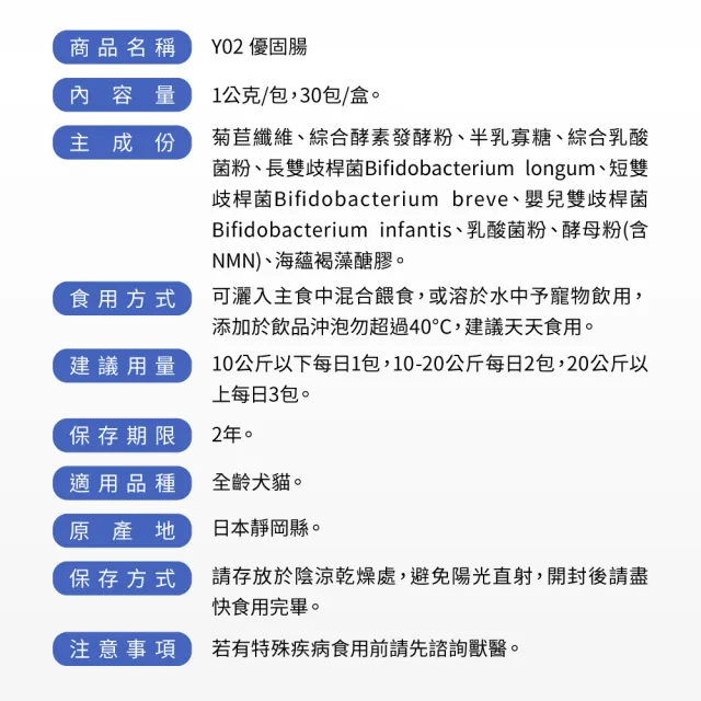 【Yakupet 優固倍】50億活菌配方Y02優固腸 3盒組90包(狗貓腸胃益生菌 含消化酵素、半乳寡糖、菊苣纖維)