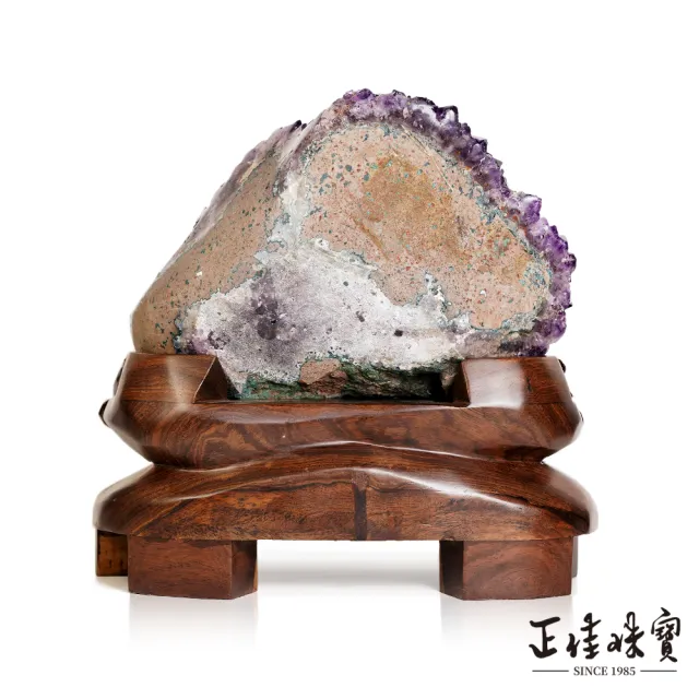 【正佳珠寶】紫水晶 頂級原皮烏拉圭紫晶花 25kg 紫水晶擺件｜黑檀木座