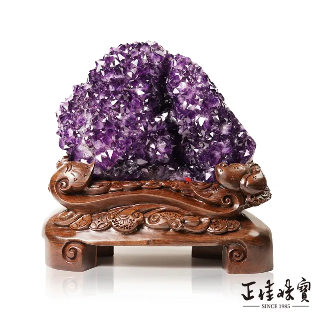 【正佳珠寶】紫水晶 頂級原皮烏拉圭紫晶花 25kg 紫水晶擺件｜黑檀木座