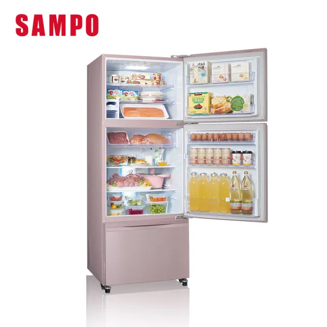 【SAMPO 聲寶】475公升一級星美滿極光鈦旗艦玻璃系列變頻右開三門冰箱(SR-C48GDV-P2)