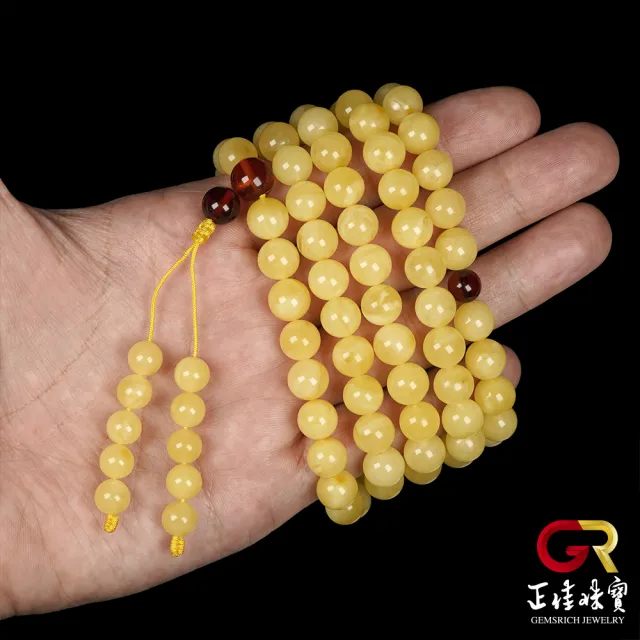 【正佳珠寶】蜜蠟琥珀 頂級白金滿蜜 8.8-9.3mm 蜜蠟轉運珠 蜜蠟108顆念珠｜日本彈力繩