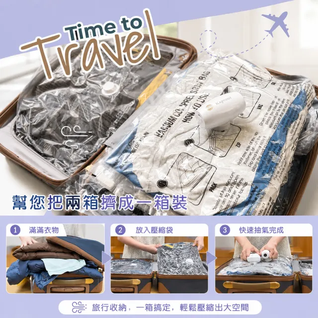 【3Well】2in1充抽氣真空機含4入真空壓縮袋(露營戶外活動玩水收納必備)