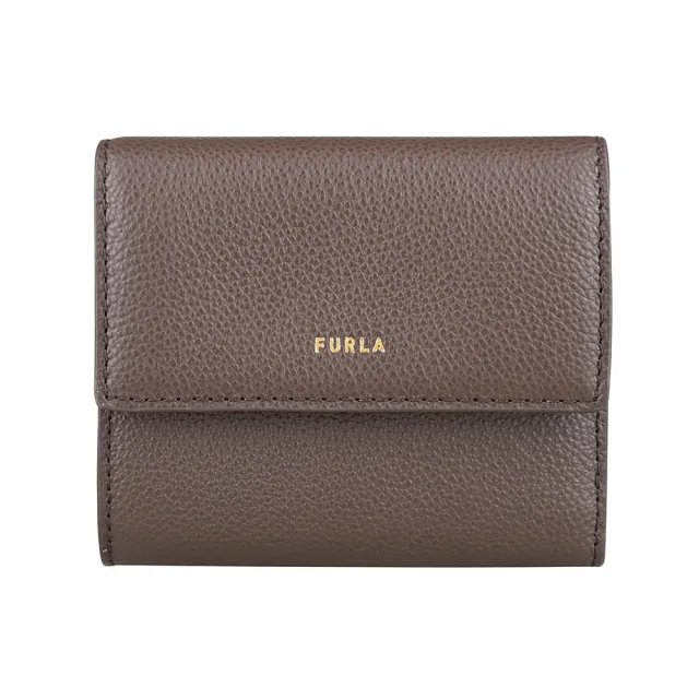 【FURLA 芙拉】FURLA精品燙金小牛皮零錢袋釦式短夾(咖啡)