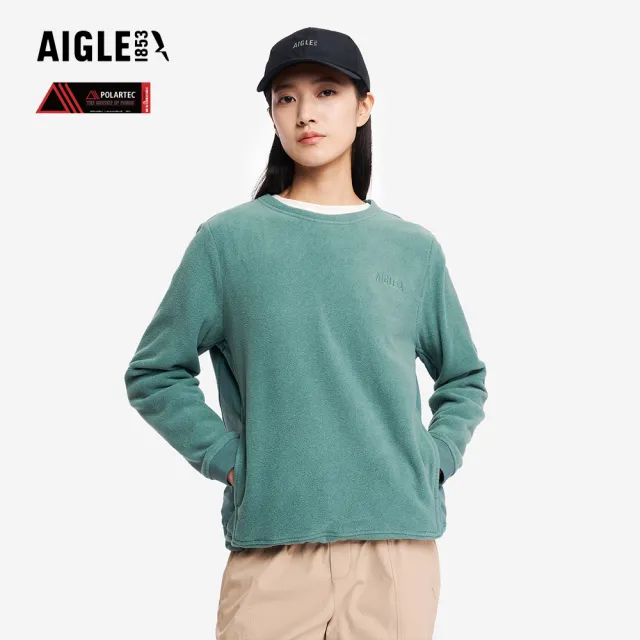 【AIGLE】女 POLARTEC 刷毛保暖T恤|AG-5A242A245 松綠 (女長袖上衣 女T恤 POLARTEC 保暖上衣 刷毛衣)