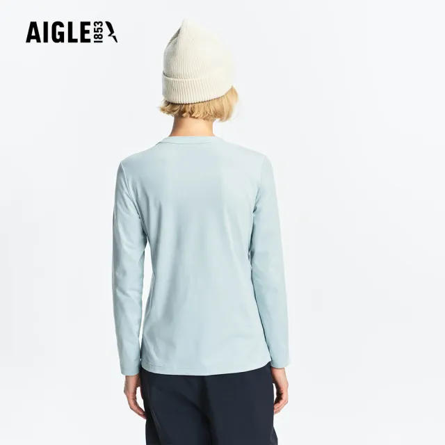 【AIGLE】女 抗UV長袖T恤｜AG-5A406A236 冰河藍 (女裝 有機棉 滑雪衣 抗UV 防曬T恤 長袖上衣 長袖T恤)