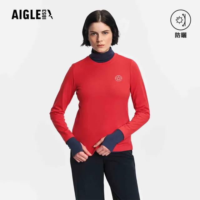 【AIGLE】女 抗UV長袖T恤|AG-5A406A010 紅色 (女裝 有機棉 滑雪衣 抗UV 防曬T恤 長袖上衣 長袖T恤)