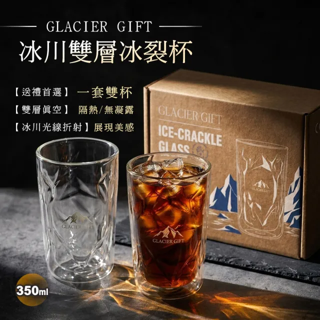 【TAI LI 太力】2入雙層冰裂杯禮盒組H15 耐熱雙層玻璃杯/水杯/飲用杯/透明杯 聖誕禮物 交換禮物