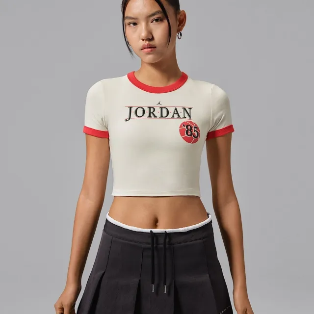 【NIKE 耐吉】短袖上衣 女 AS W J BBALL WORD RINGER TEE 喬丹 運動 休閒 米白色 (IW0875133)