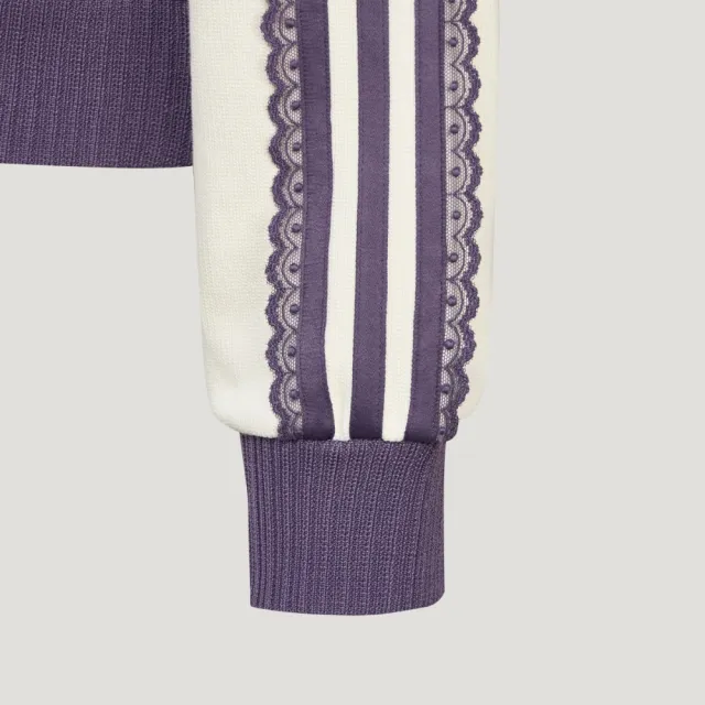 【adidas 愛迪達】外套 女 運動立領外套 三葉草 亞規 KNIT TRACK TOP 白紫 LF2334