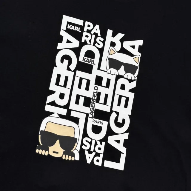 【KARL LAGERFELD 卡爾】巴黎玩潮T Karl Lagerfeld卡爾與貓短T 純棉 上衣 富養貓VS老佛爺 捉迷藏(LM6G3032)