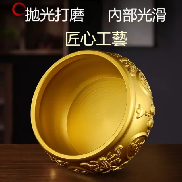 匠俱 純黃銅八福雙魚聚寶盆 直徑16cm 招財擺件 家居辦公室裝飾品 中式工藝禮品 銅器擺飾
