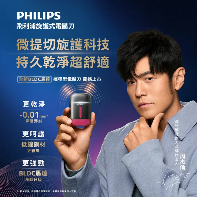 【Philips 飛利浦】RQ910| S716攜帶型旋式電鬍刀(周杰倫同款/BLDC馬達/4D浮動刀頭/官方直營)