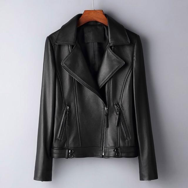 【巴黎精品】頂級真皮皮衣外套真羊皮衣秋冬機車外套夾克休閒女裝(修身女西裝領外套n1le16)