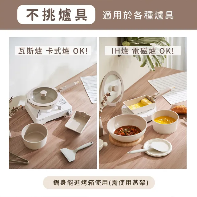 【NEOFLAM】momo獨家Midas Plus可拆式陶瓷塗層7件組-炒+湯+玉子燒鍋-伯爵奶茶(含蓋/IH爐可用/非鐵氟龍不沾)