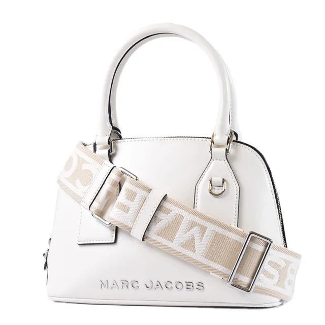 【MARC JACOBS】金屬LOGO十字紋防刮手提/斜背二用貝殼包-白色