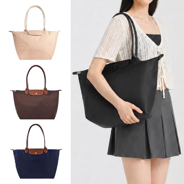 【LONGCHAMP】經典原創/刺繡長把再生尼龍摺疊肩背水餃包(大/多色選)