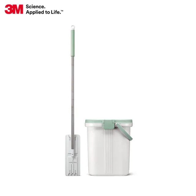 【3M】百利免手洗平板刮水桶-1桶1桿3布(平板拖把組)